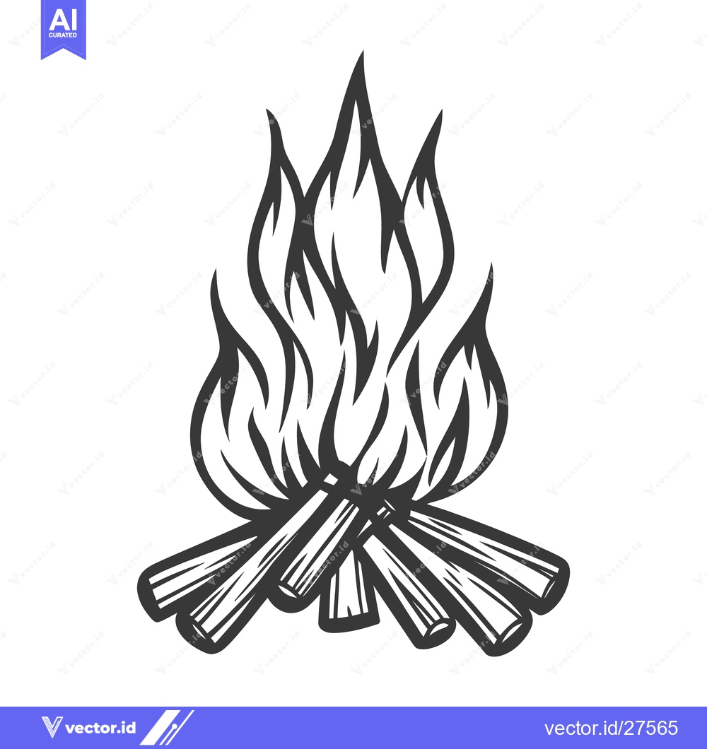 Premium Vector dari A simple black and white illustration of a burning campfire