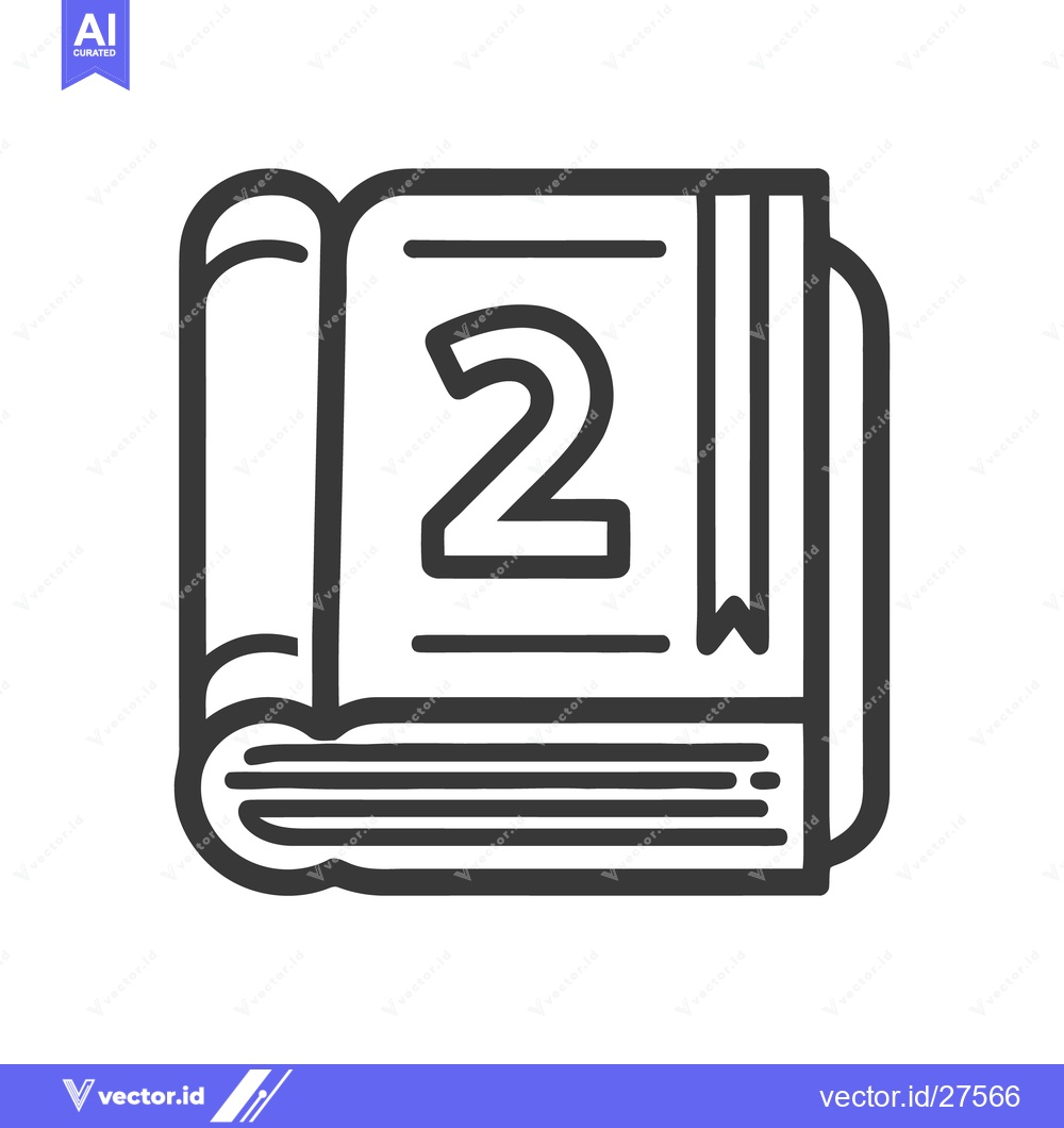 Premium Vector dari Second Book Icon: Open Volume with Bookmark, Education Symbol, Black O