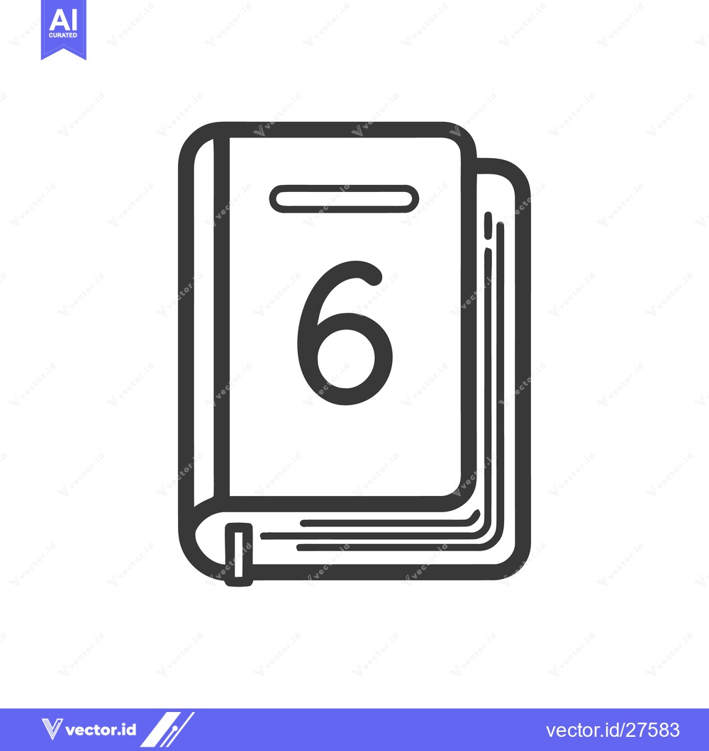 Premium Vector of Number 6 Book Icon: Minimalist Design with Rounded Edges and Clean Lin