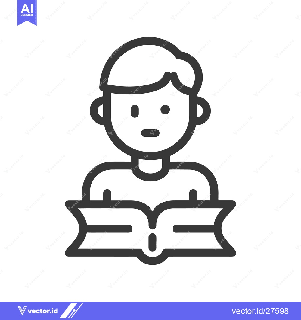 Premium Vector dari A simplistic outlined person reading an open book attentively in detai