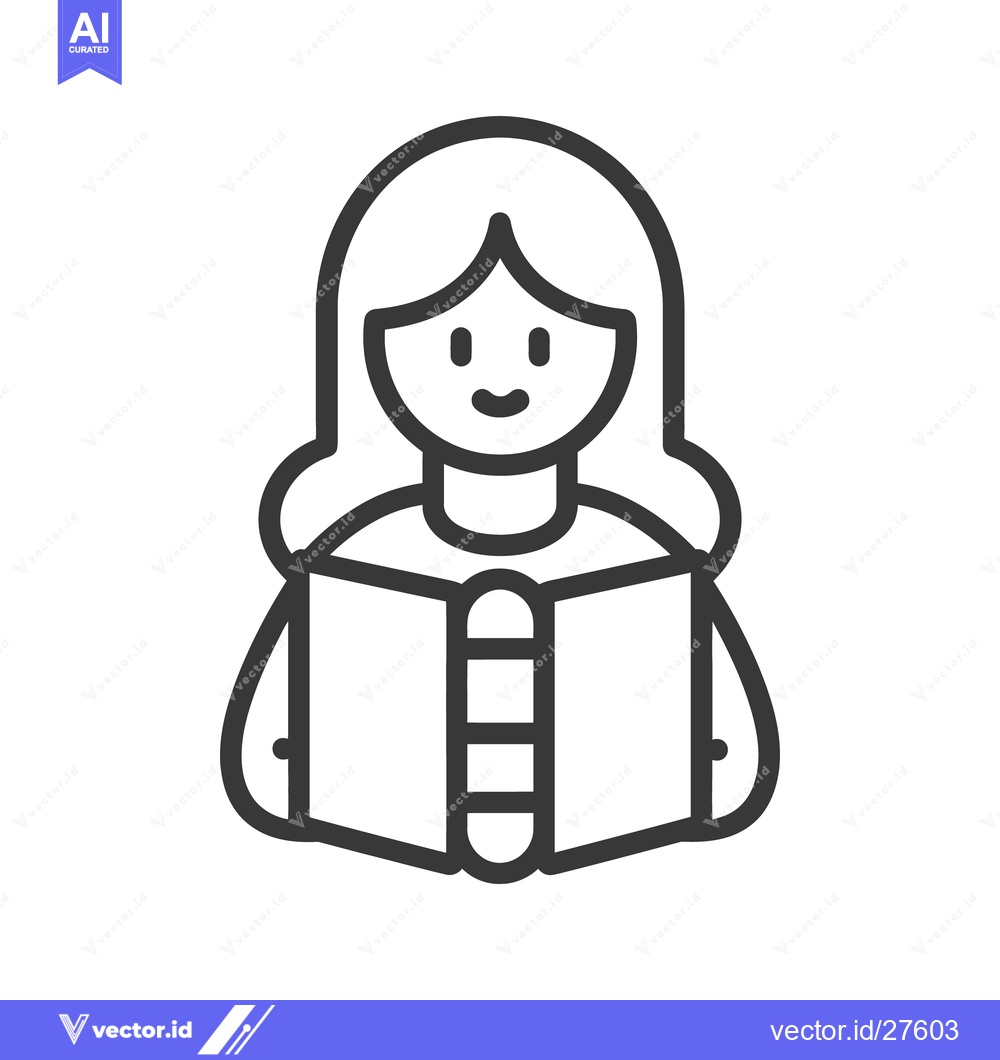 Premium Vector of A happy woman is holding and reading a book open