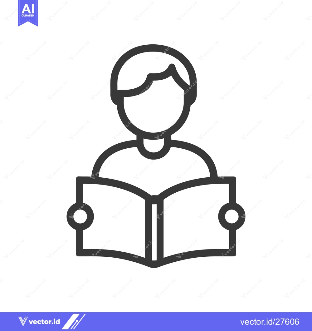 Premium Vector of An outlined person holding and reading a book illustration