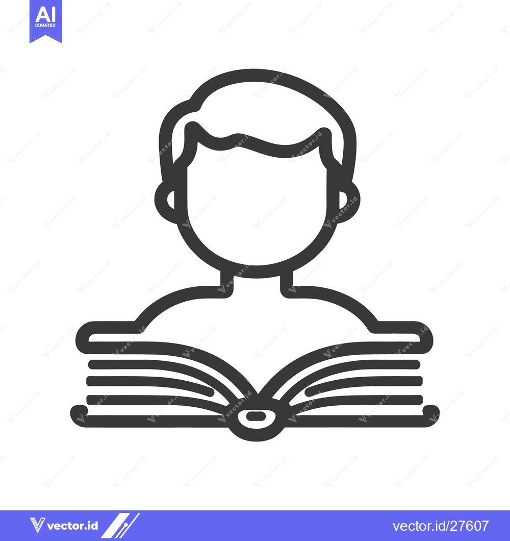 Premium Vector dari A simple black and white illustration depicts a person reading a book