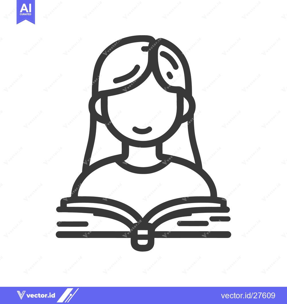 Premium Vector of A smiling girl is reading an open book with enthusiasm