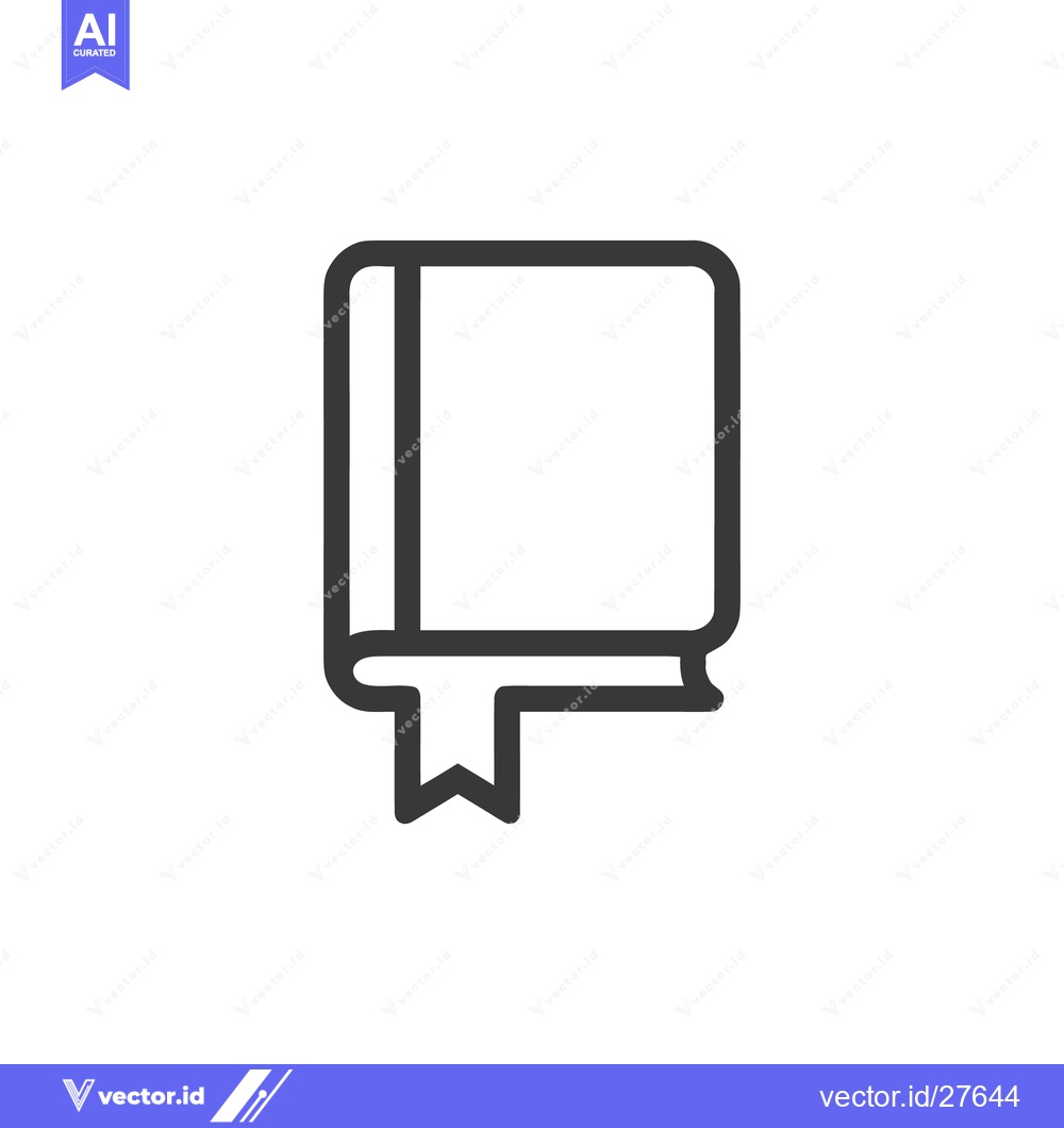 Premium Vector dari Minimalist Book Icon with Bookmark, Dark Gray Outline on White Backgro