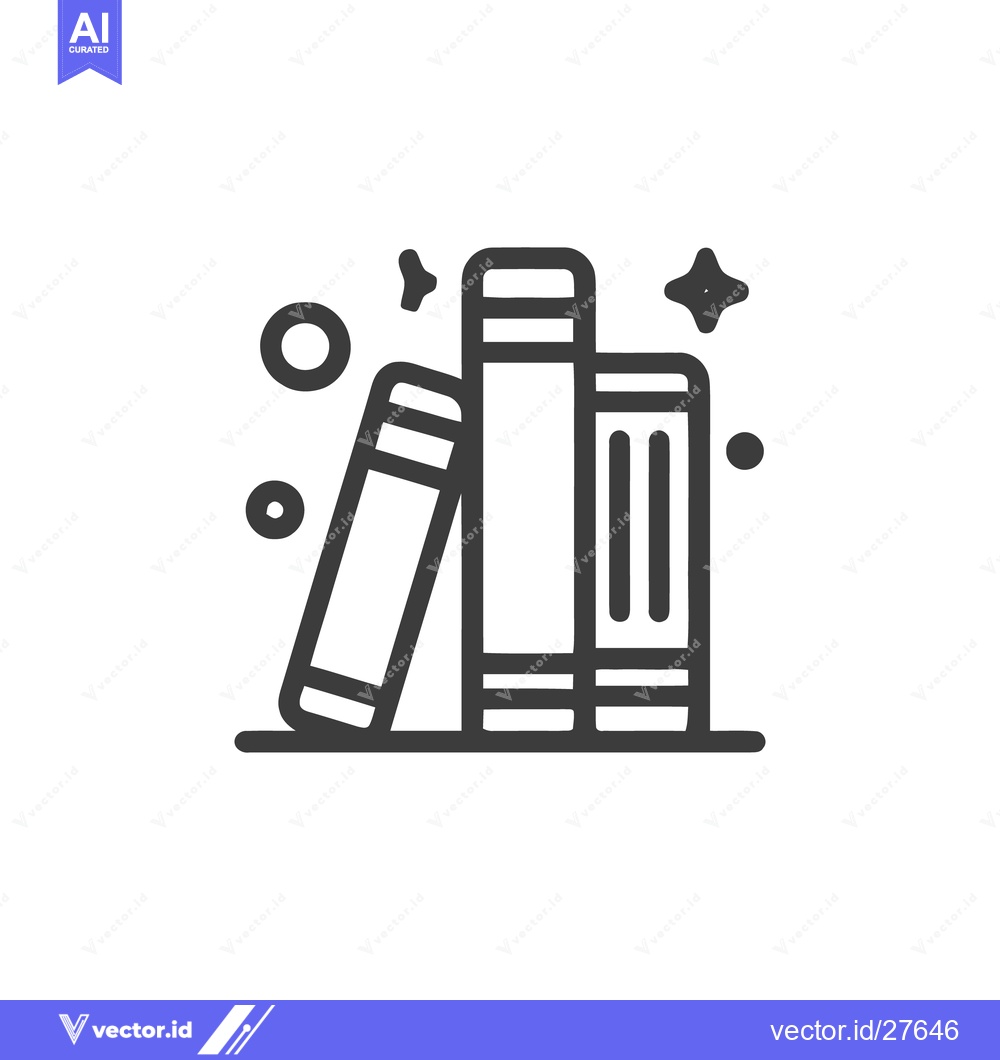Premium Vector dari Stack of Books with Sparkles Icon, Minimalist Line Art