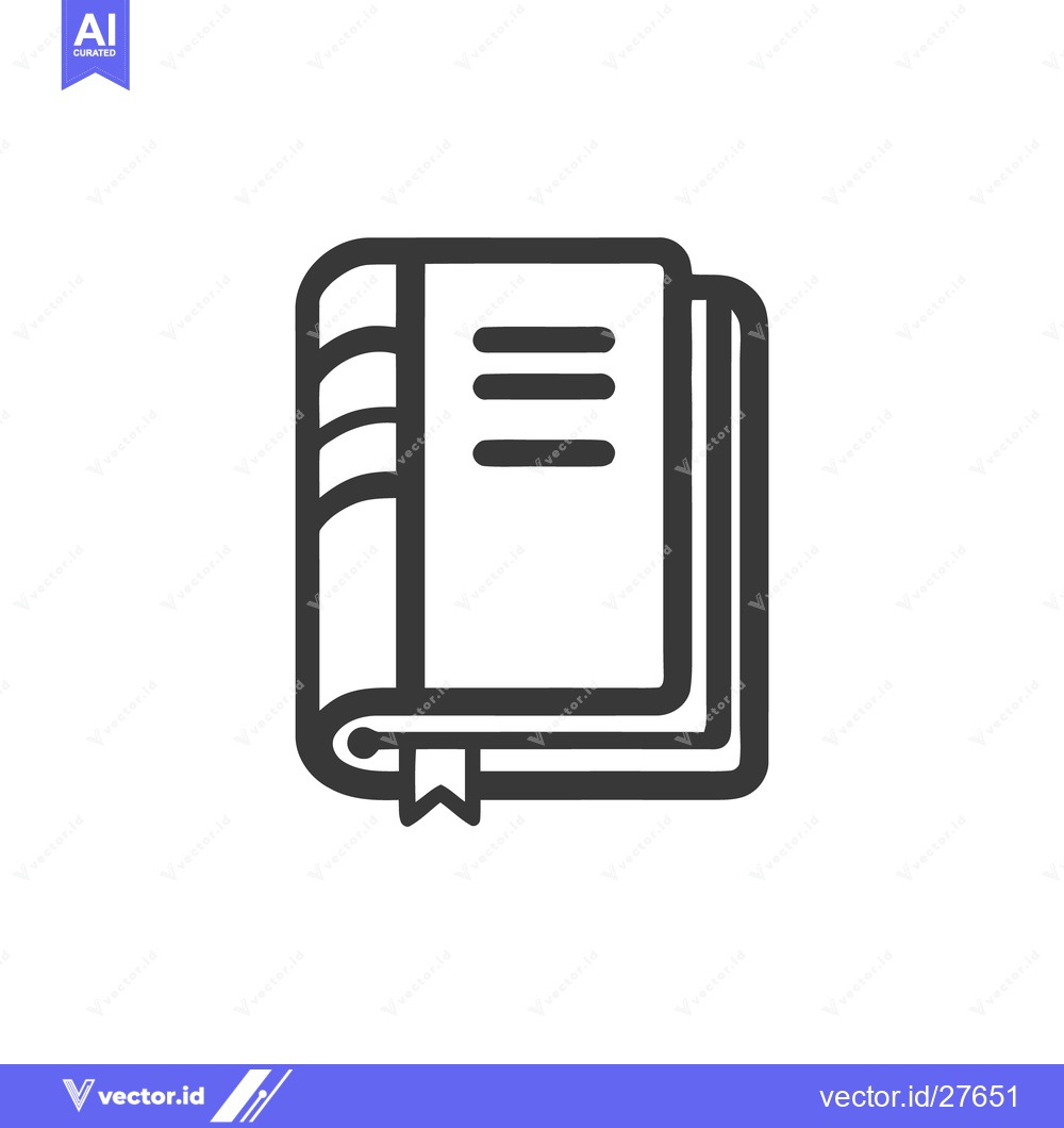 Premium Vector of Stylized Book Icon with Bookmark and Three Horizontal Lines on Cover