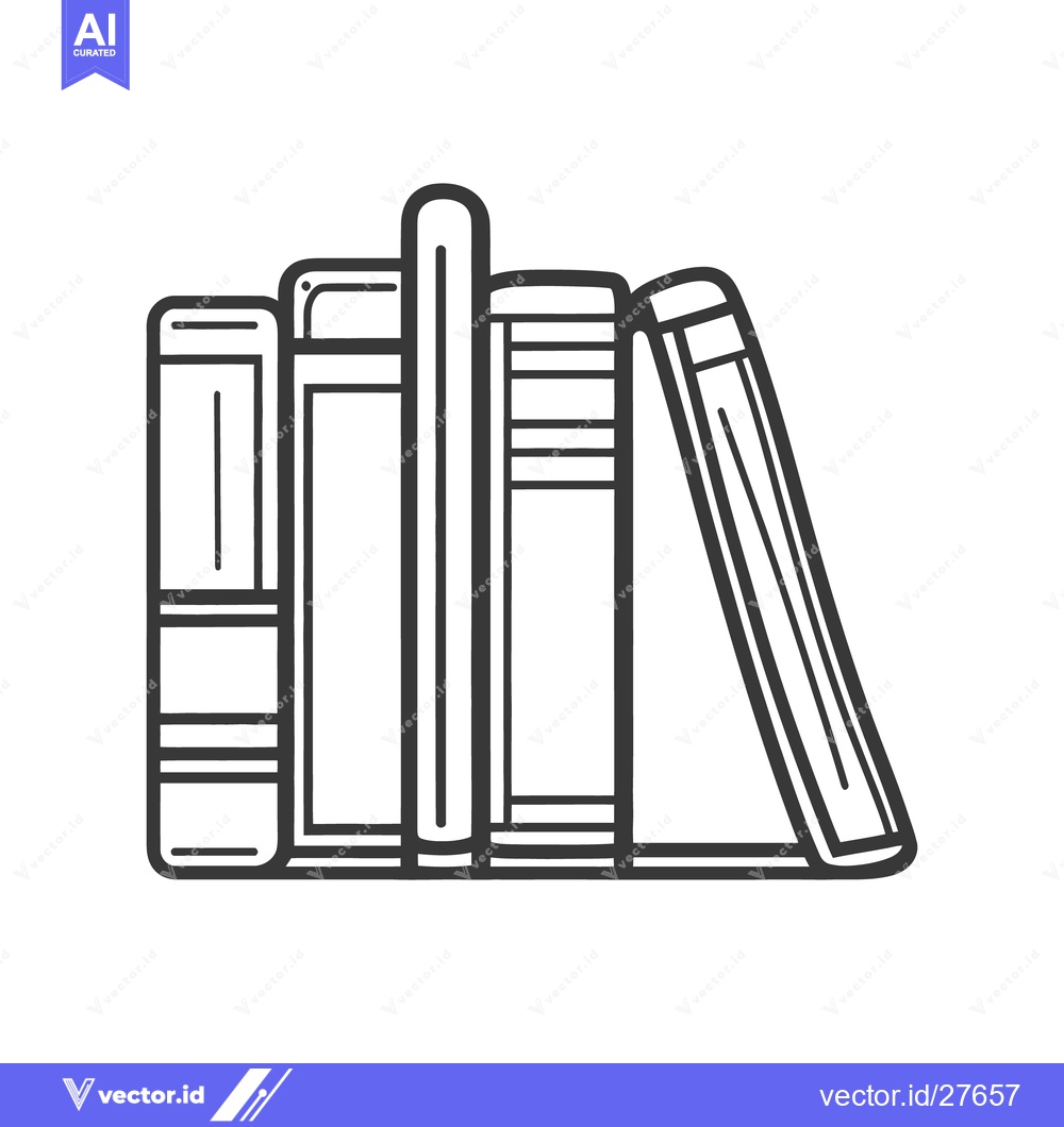 Premium Vector of Several books leaning against each other in a monochrome line drawing