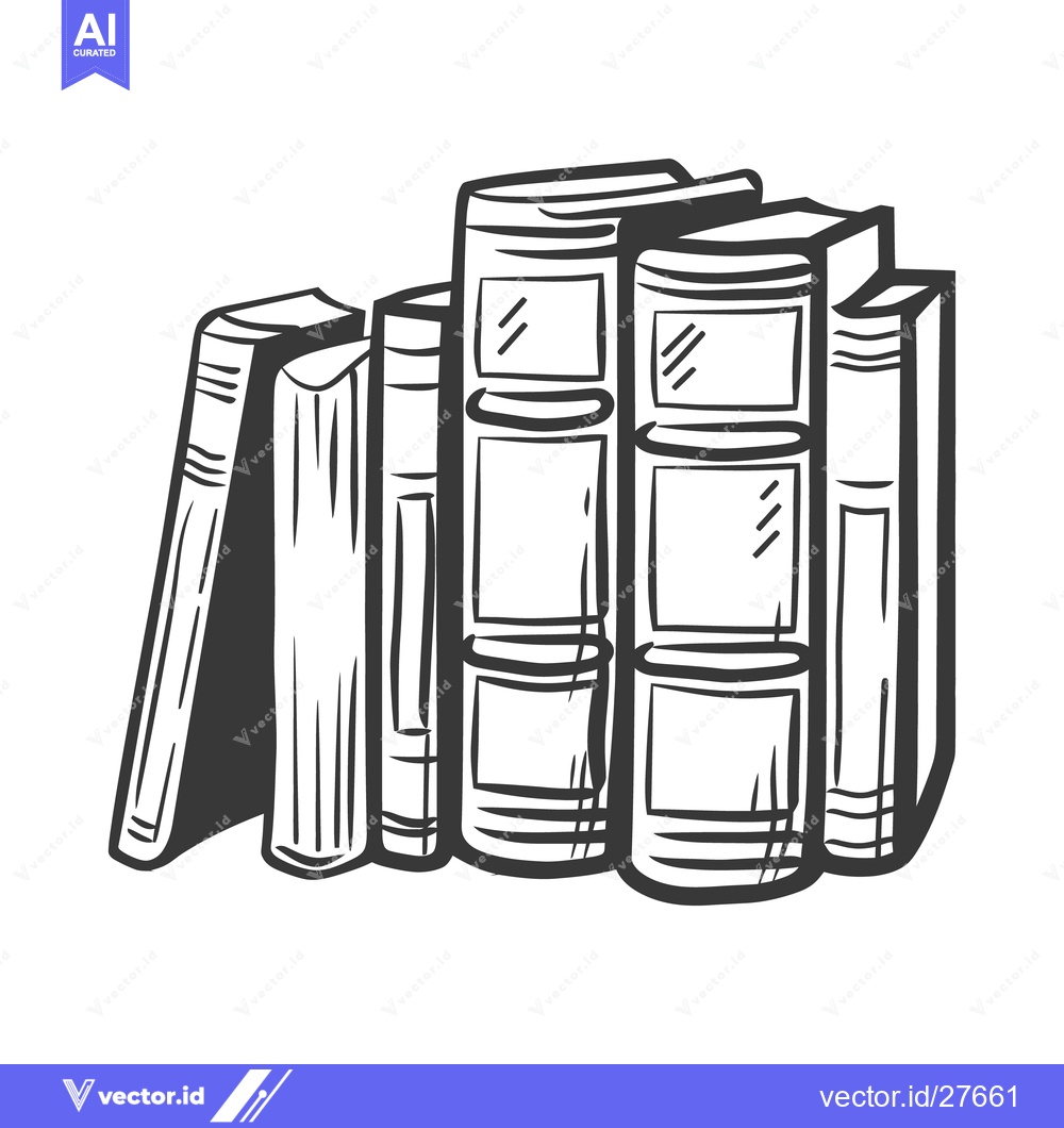 Premium Vector dari A collection of standing books stacked neatly together in monochrome s