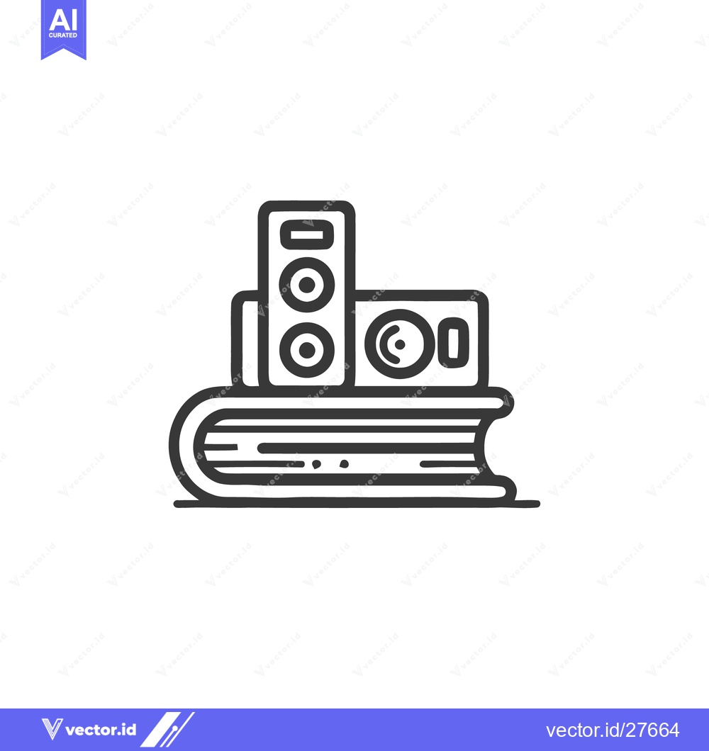 Premium Vector dari Audio Speakers Stacked on a Book, Minimalist Line Art Illustration