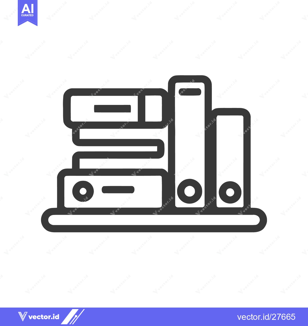 Premium Vector of Minimalist Office Icon: Stacked Books, Binders, and Shelf, Simple Vect