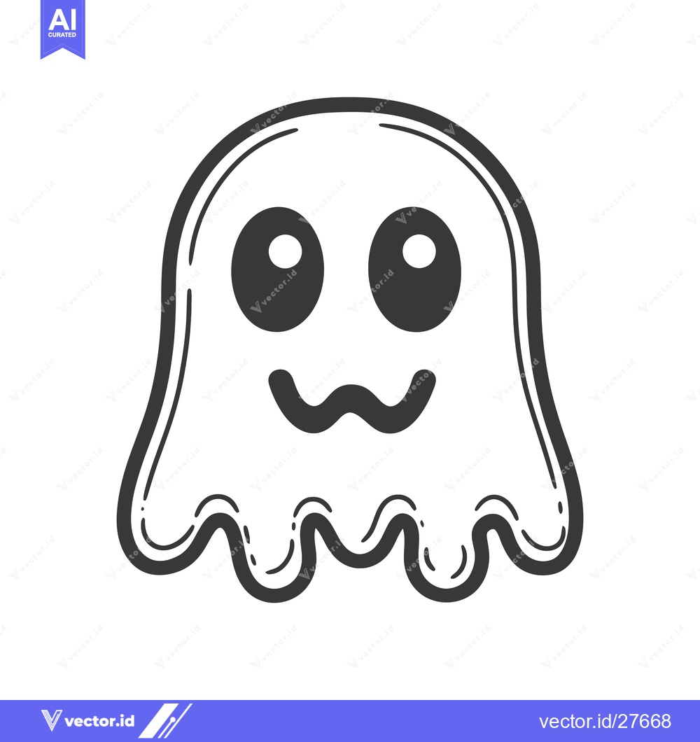Premium Vector dari A cute smiling ghostly character with round eyes and a wavy base