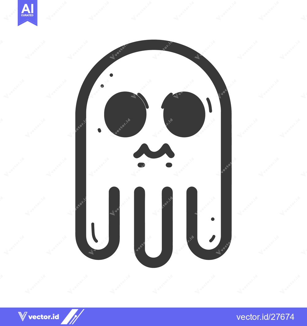 Premium Vector dari A simple cartoon ghost with dark eyes and mouth