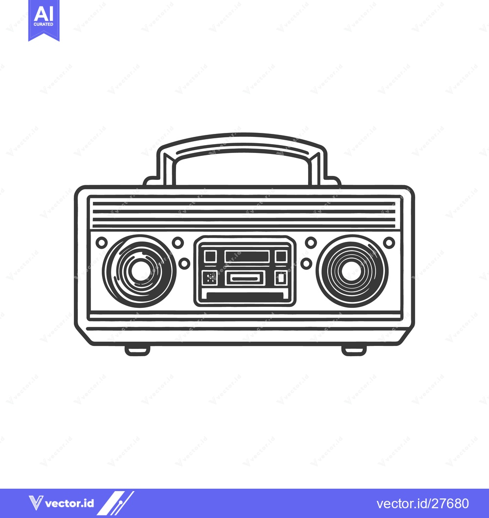 Premium Vector dari An illustrated vintage style stereo boombox with a handle on top