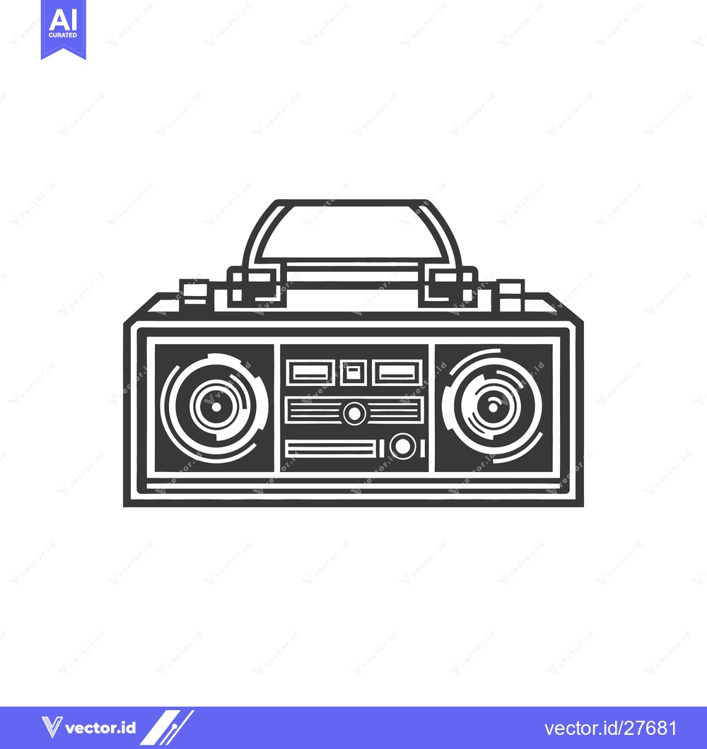 Premium Vector of A grayscale illustration depicts a retro boombox for music listening