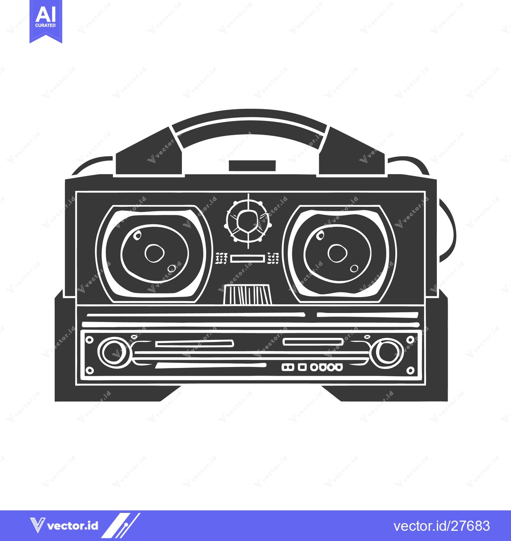 Premium Vector of A simple black and white illustration of a vintage boombox radio