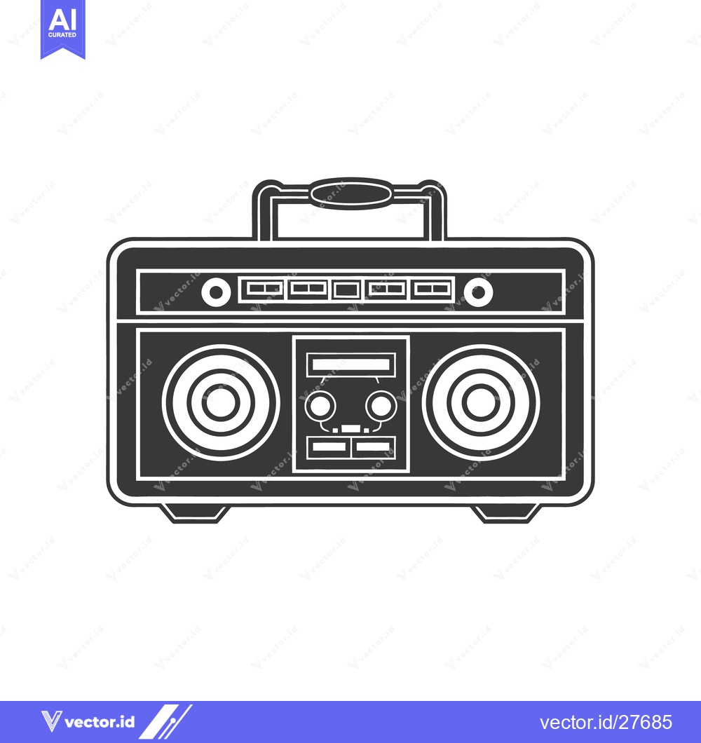 Premium Vector dari A Simple Black and White Illustrated Boombox with Speakers and Handle