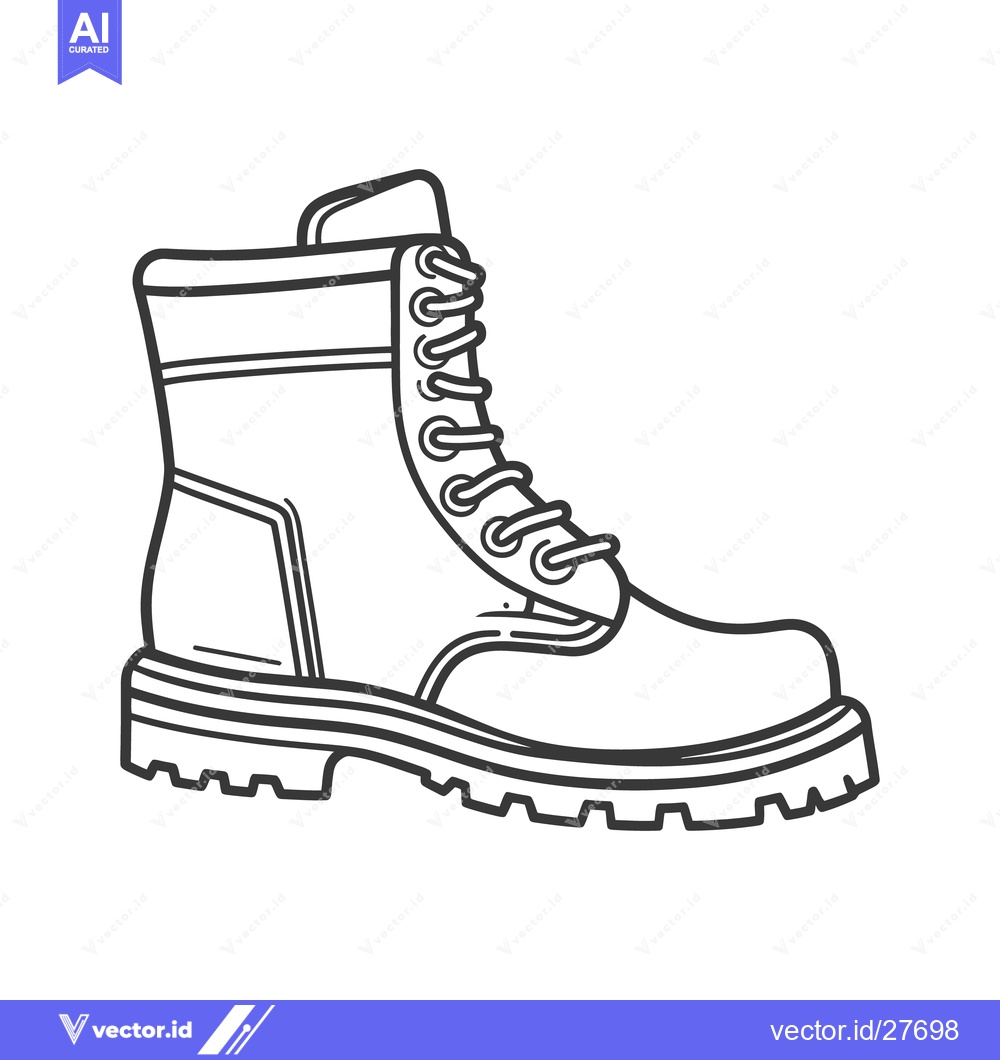 Premium Vector dari A monochrome illustration depicts a durable laced work boot