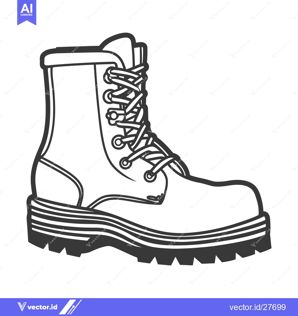 Premium Vector of A monochrome illustration depicting a heavy duty boot with laces