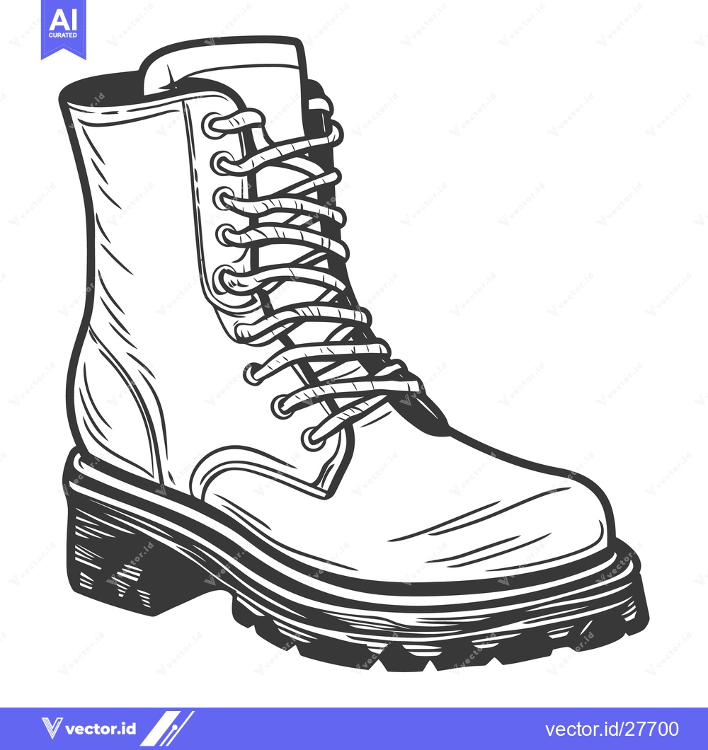 Premium Vector dari A detailed graphic illustration depicts a single combat boot