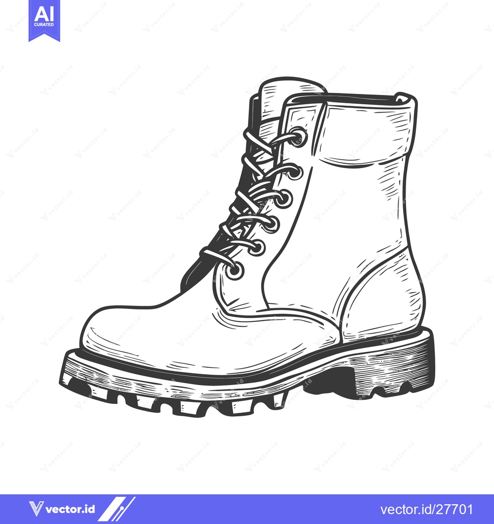 Premium Vector dari A detailed black and white illustration of a hiking boot