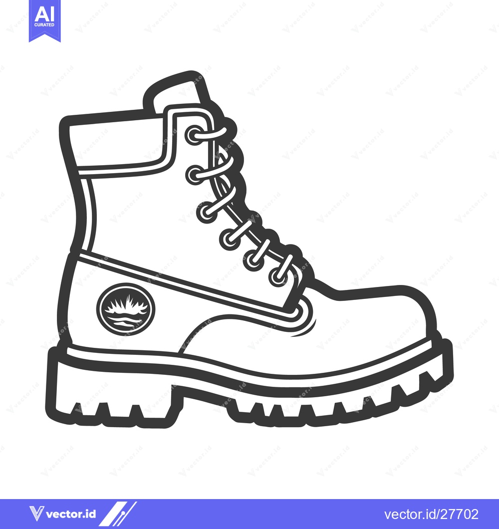 Premium Vector of A black and white illustration of a hiking work boot