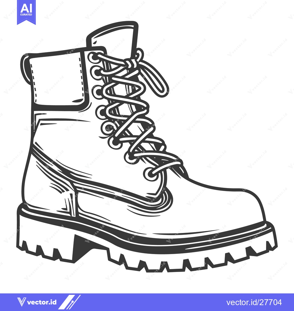 Premium Vector of Detailed monochrome illustration of a sturdy laced up work boot