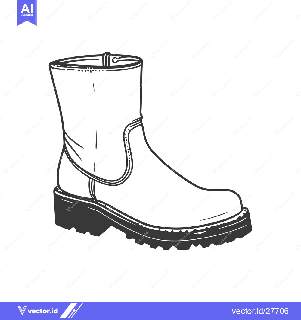 Premium Vector of An illustrated monochrome drawing of a leather ankle boot