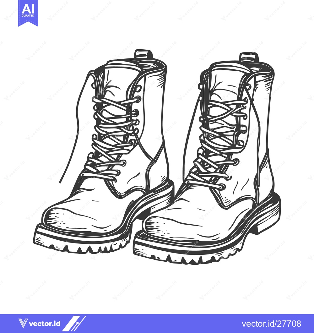 Premium Vector dari A pair of illustrated combat boots shown in black and white