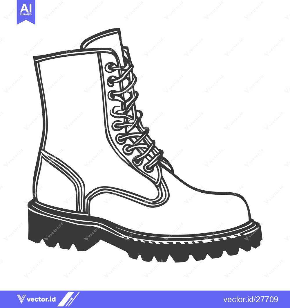 Premium Vector dari A Detailed Black and White Illustration of a Combat Boot