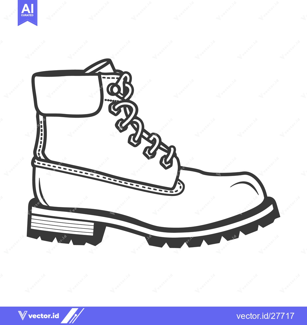 Premium Vector dari A detailed black and white illustration of a sturdy boot