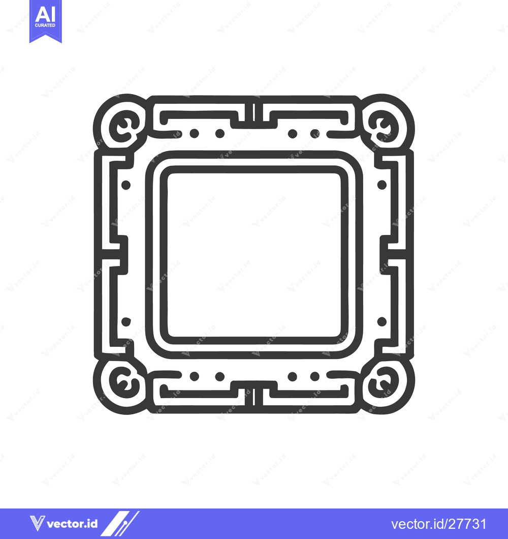 Premium Vector of Ornate Square Frame Icon with Geometric and Swirling Details, Bold Lin
