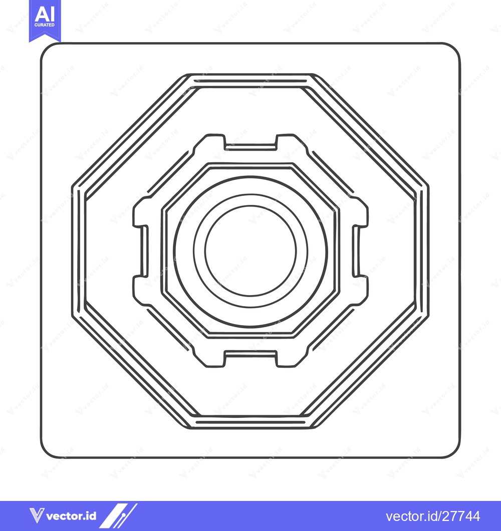 Premium Vector of Technical Drawing: Octagonal Gear Outline with Rounded Square Border,