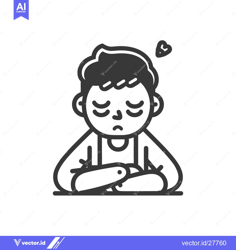 Premium Vector of The cartoon character is resting with a thoughtful expression and clos