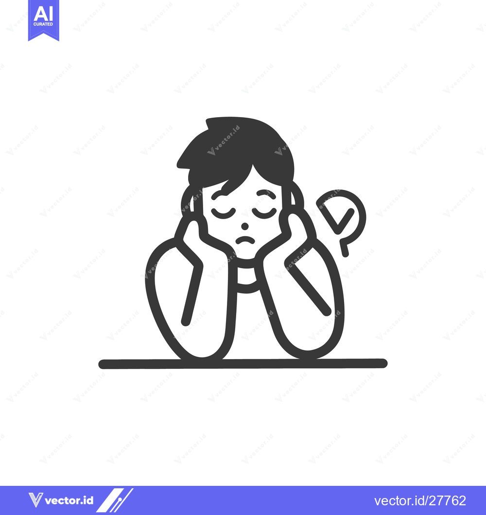 Premium Vector of A Depressed Person Holding Head With Closed Eyes And Symbol