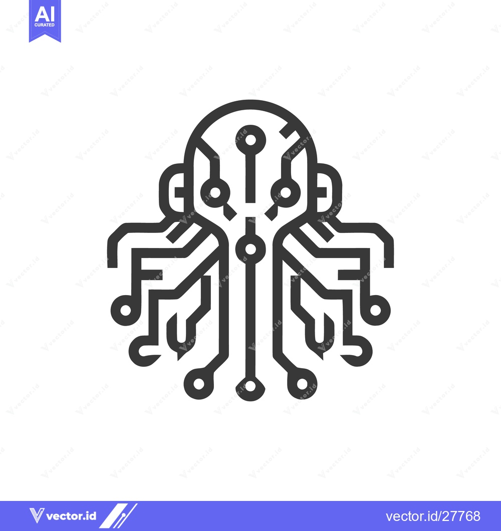 Premium Vector of Cybernetic Octopus: Minimalist Circuit Board Design on White Backgroun