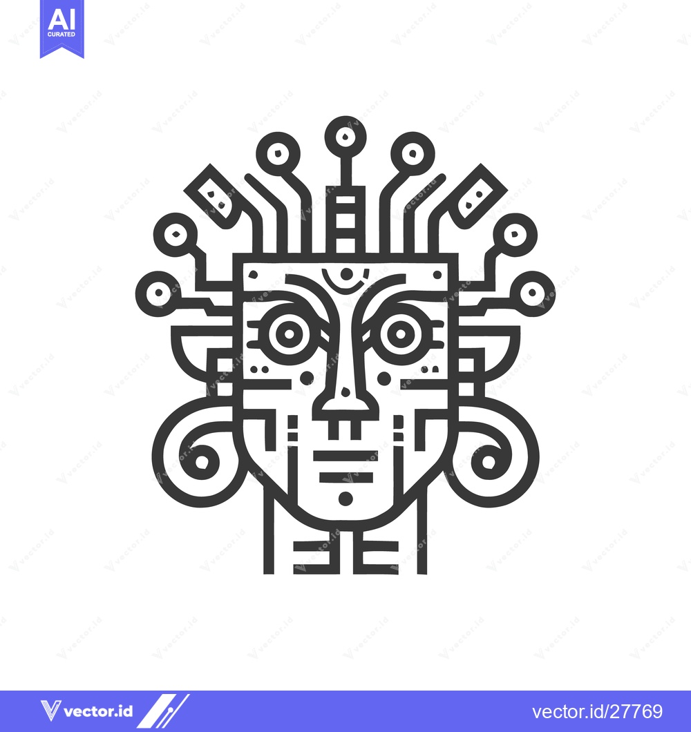 Premium Vector dari Cybernetic Face: Minimalist Line Art of Futuristic Technology and Anci