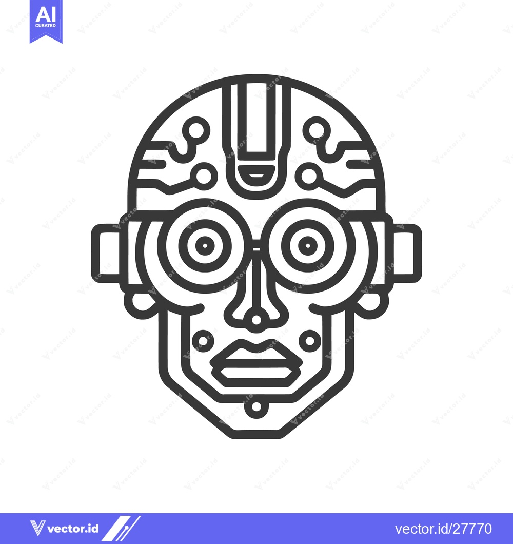 Premium Vector dari Minimalist Robot Head Icon with Circuitry and Geometric Features