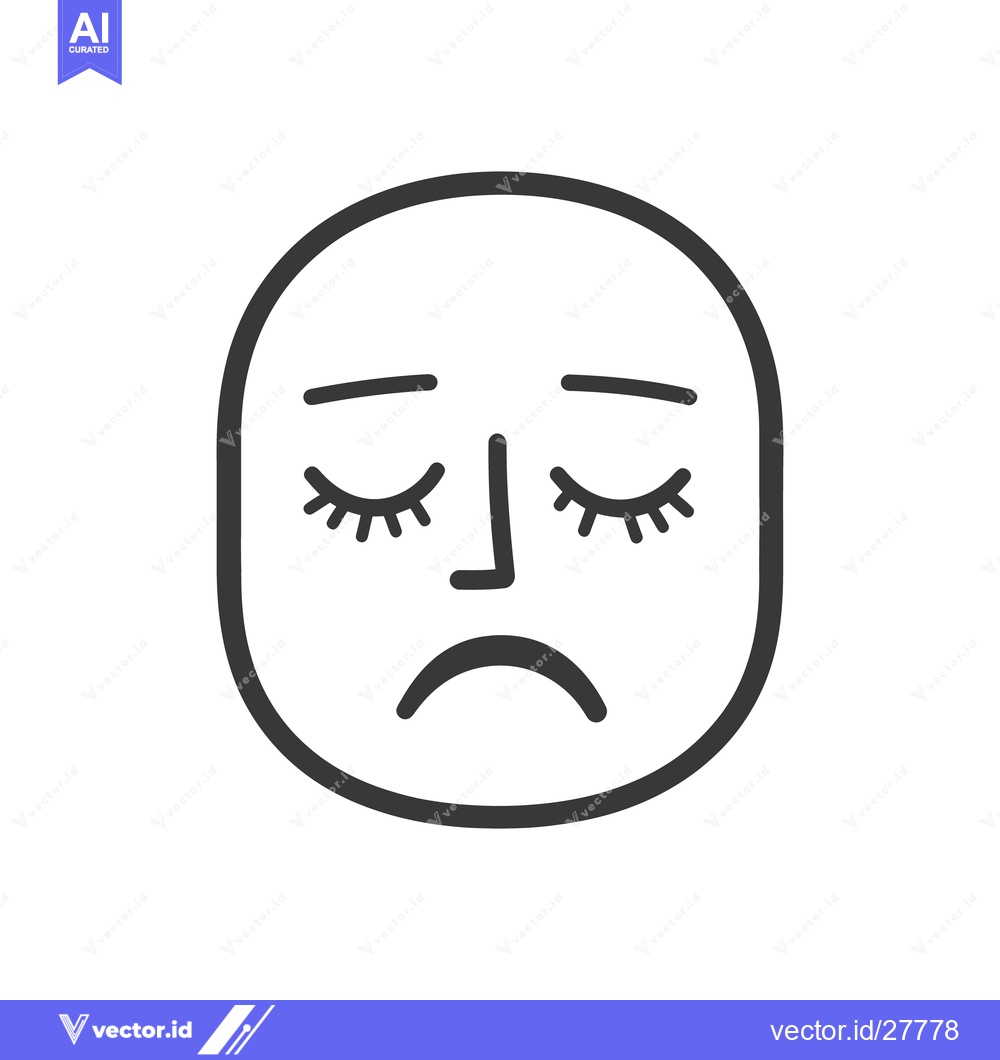 Premium Vector of A simplified monochrome illustration depicting a sad and closed face