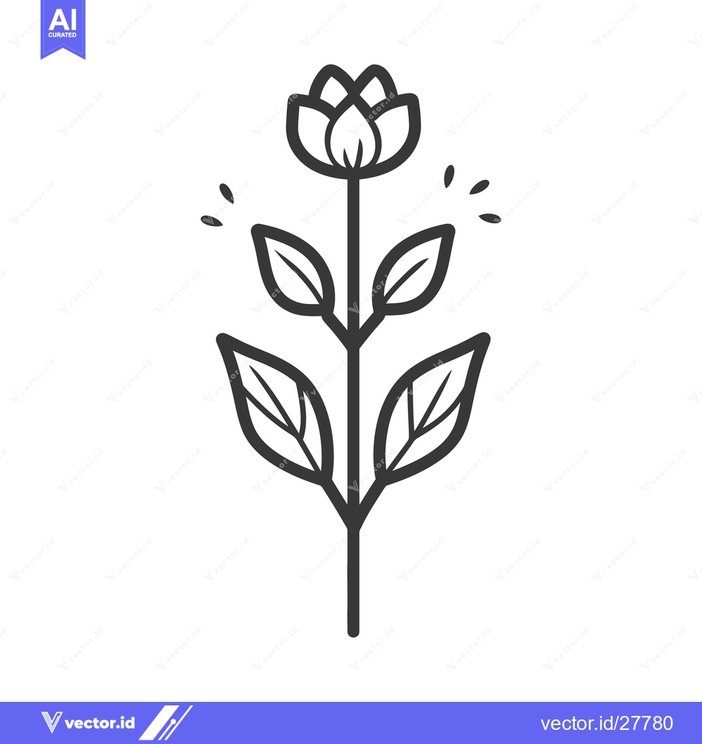 Premium Vector of Simple illustration of a blooming flower with leaves on its stem