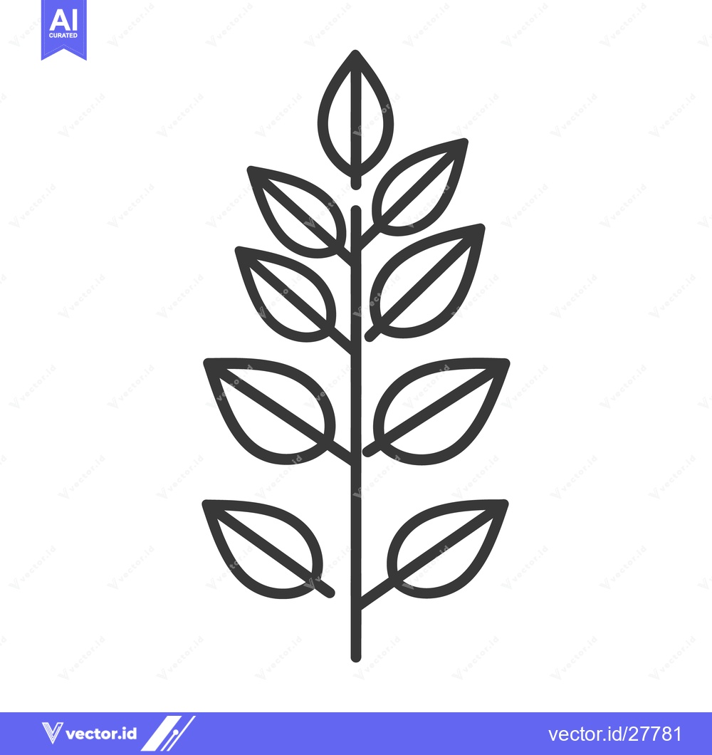Premium Vector of A simple black linear illustration depicting a leafy plant stem