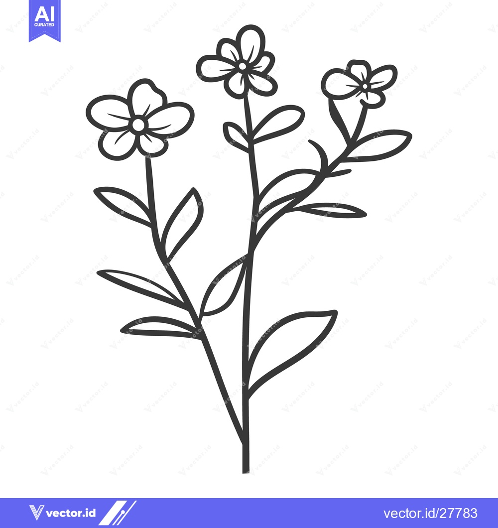 Premium Vector dari Three simple flowers on stems with multiple leaves are shown