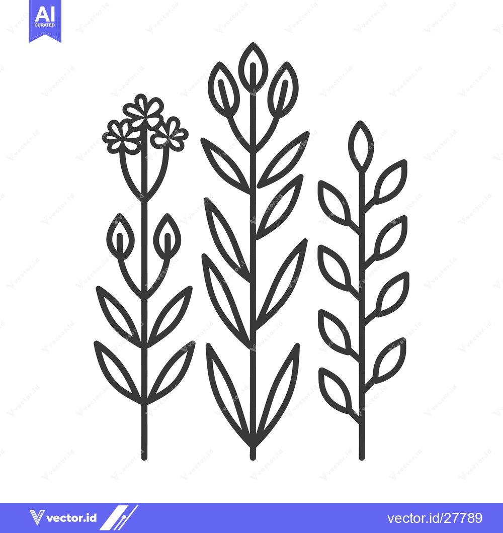 Premium Vector of Simple black line art representation of various flowering plants