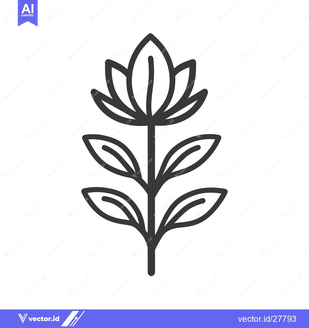 Premium Vector dari A single line drawing of a stylized flower and leaves