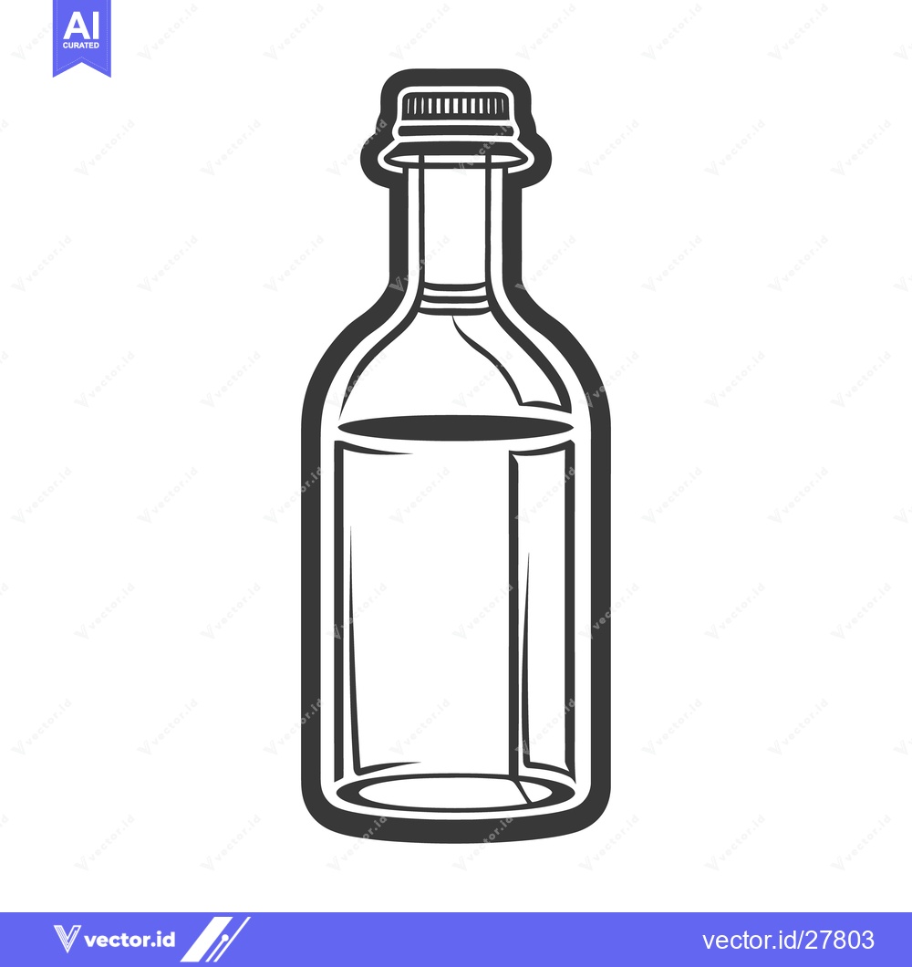 Premium Vector dari A simple monochrome drawing of a glass bottle with a cap