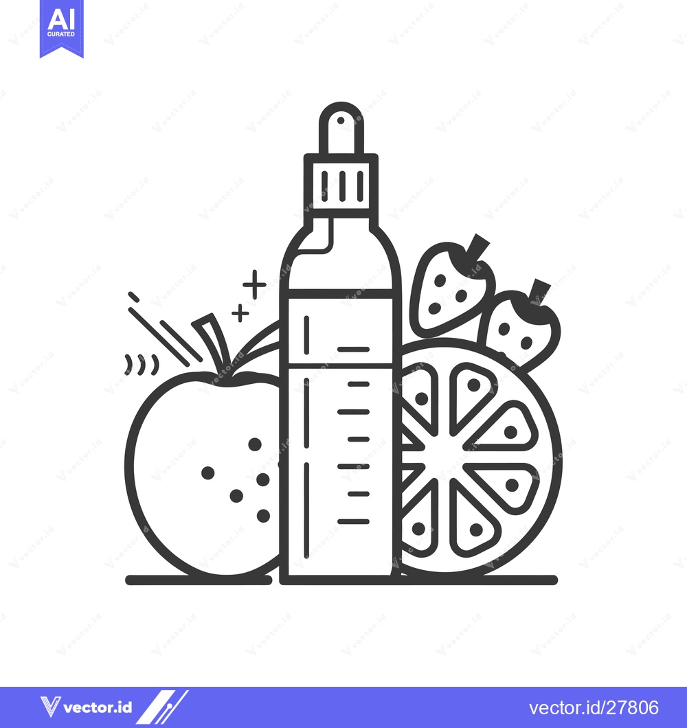 Premium Vector dari Bottle of Juice With Fruits Line Art Illustration