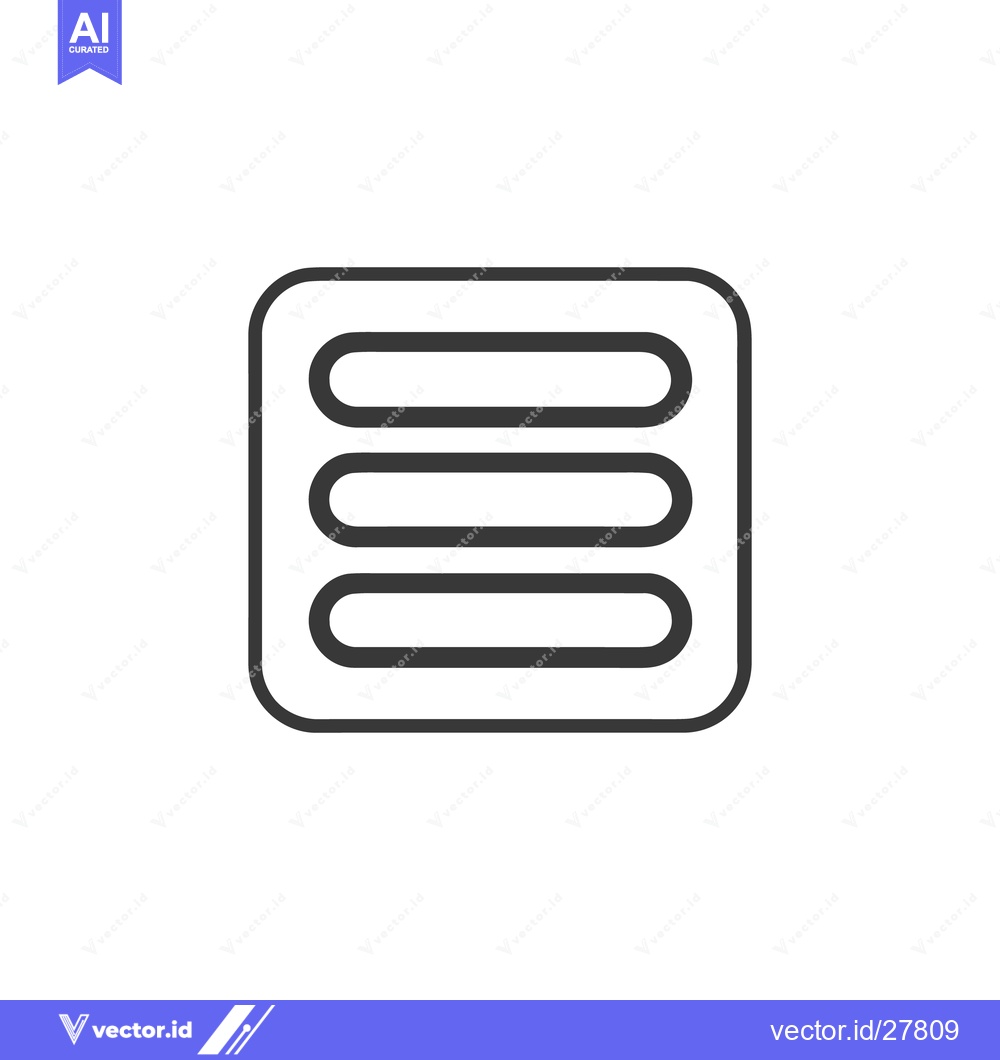Premium Vector of Hamburger Menu Icon: Simple Rounded Square with Three Horizontal Lines