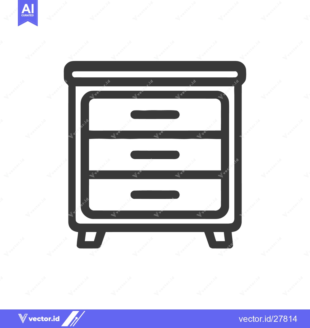 Premium Vector of Minimalist Three-Drawer Chest Icon, Bold Outline on White