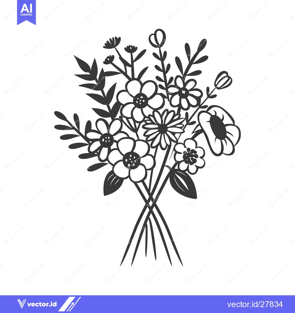 Premium Vector dari An intricate black and white drawing of a floral bouquet