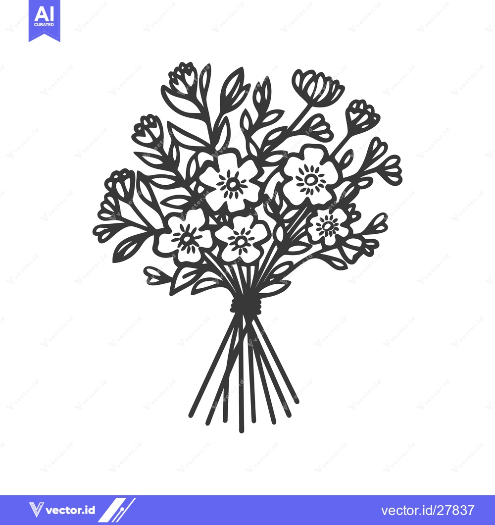 Premium Vector of A simple monochromatic illustration of a tied floral bouquet